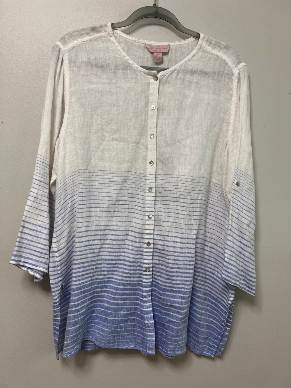 Saint Tropez West 100% Linen Ombre Striped Tunic‎ Blouse Size Large